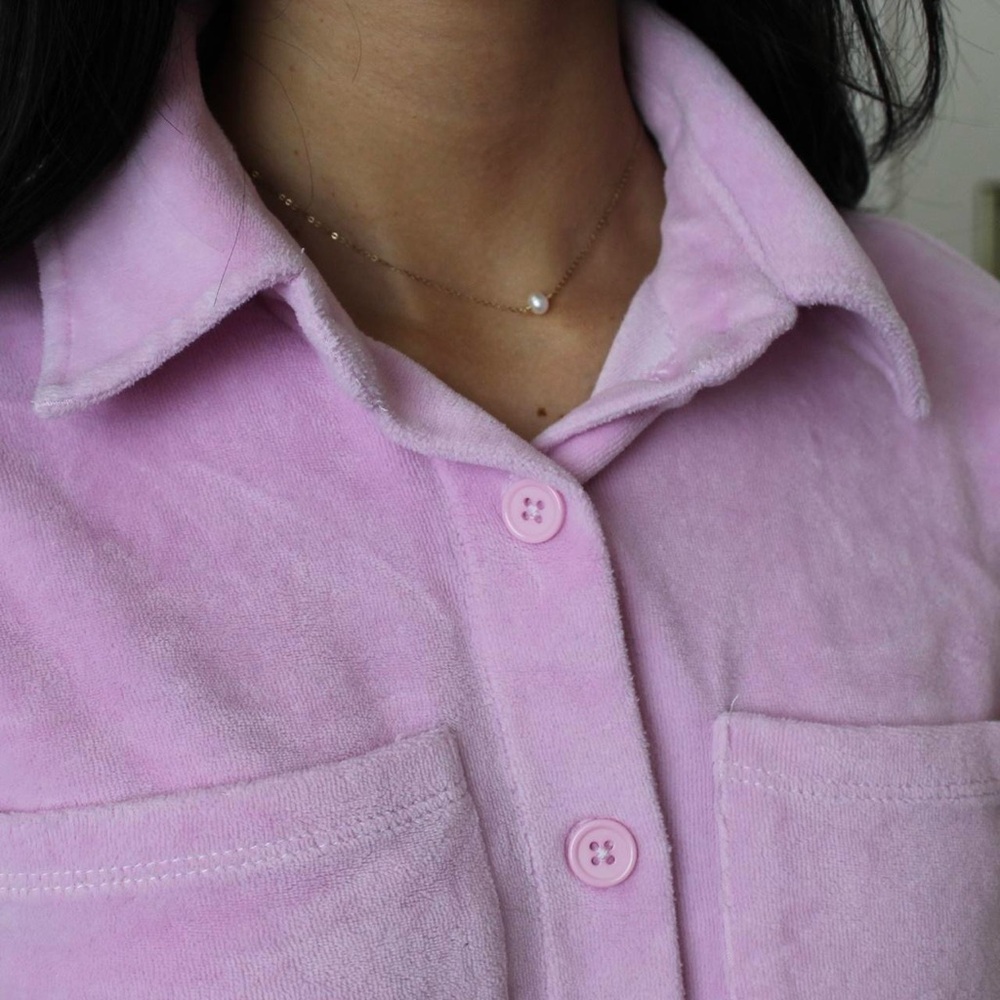 Pink Cropped Button Up - Picture 2 of 4